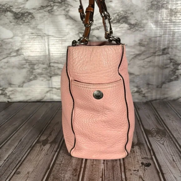Coach Pink and Brown Leather Tote Bag Purse Double Handles - Picture 4 of 14